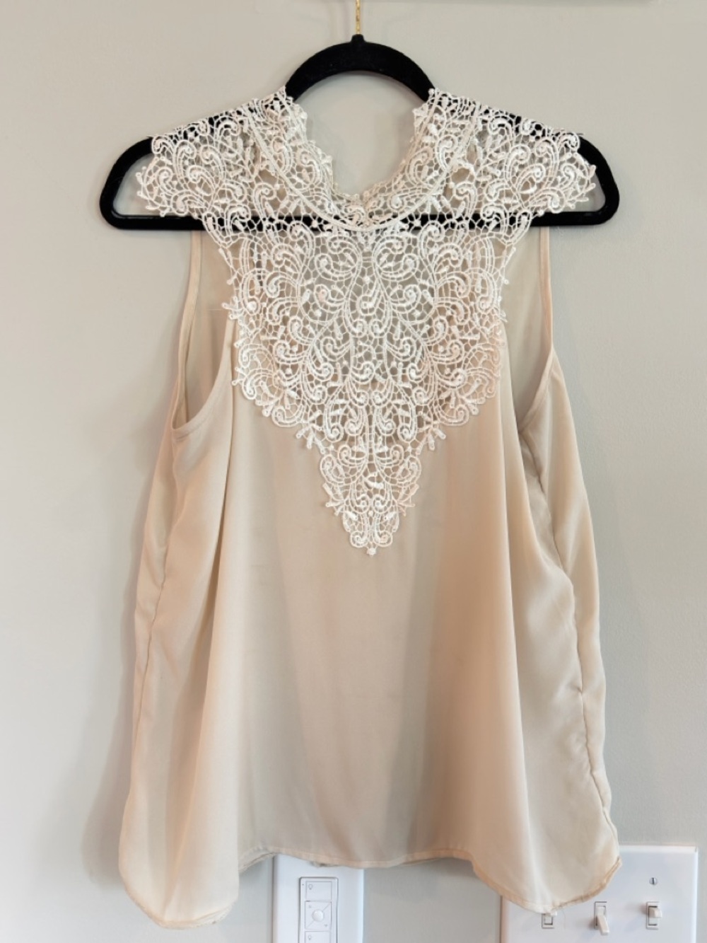 Sleeveless Cream Lace-Yoke Blouse